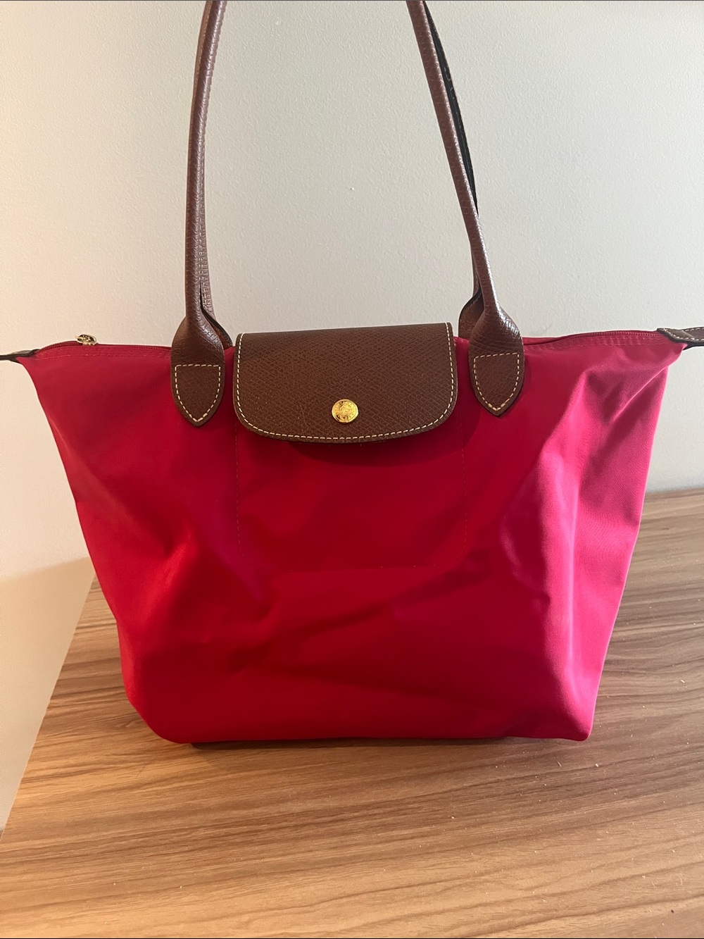 Small Longchamp Le Pliage Red Tote